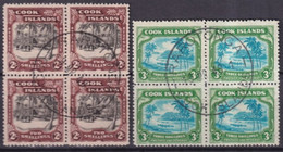 COOK - 1944 - YVERT N° 69/70 BLOCS De 4 OBLITERES 1949 RAROTONGA - COTE = 202 EUR. - - Islas Cook