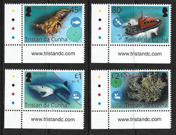 Tristan Da Cunha (2021) Blue Belt Programme; Marine Life (lobster, Blue Shark, Ship, Coral) - Set Of 4 Stamps (MNH) - Autres