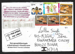 Portugal 2019 Registered Cover, Beaultiful Colourful, Gastronomy Food, Bread, Chruch , Children Earth To India (**) - Storia Postale