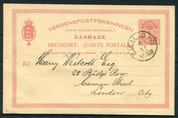 1890 Denmark 10ore Stationey Postcard Railway TPO TOG - Cannon Street, London England - Cartas & Documentos