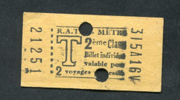 Ticket De Métro Parisien 2ème Cl (Tarif T - Station Odéon) Années 50 - Métropolitain Paris RATP - Europe