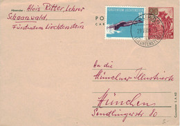 Ganzsache Mauren 1958 > München - Enzian Zufrankierung Schwimmerin - Enteros Postales