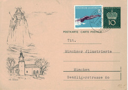 Ganzsache Eschen 1958 > München - Krone Zufrankierung Schwimmerin - Kapelle - Enteros Postales