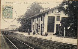 C. P. A. : 33 : PORTETS : La Gare Et La Voie De Chemin De Fer, Animé, Timbre En 1905 - Other & Unclassified