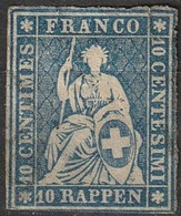 Suisse 1859 N° 13 (n) Helvetia Assise Bleu (H1) - Gebraucht