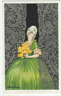 DONNA CON FIORI E PIZZI 1915 ILLUSTRATORE BUSI - Busi, Adolfo