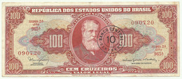 BRASIL - 10 CENTAVOS On 100 CRUZEIROS ND (1967 ) - P 185.b  - Sign. 15 - Serie 965 - Estampa 2A Dom Pedro II - Brésil