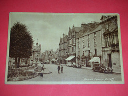 UK,Scotland,Crieff,shops,James Square,Waverley Hotel,stores,garage,old Cars,automobiles,old Postcard - Perthshire