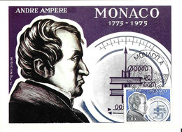 MONACO 1975 - CARTE MAXIMUM ANDRE AMPERE MATHEMATICIEN FRANCAIS, EDITIONS CEF NICE, VOIR LES SCANNERS - Lettres & Documents