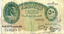 EGYPT 50 PIASTRES GREEN ANCIENT MAN FRONT MOTIF BACK ISSUEDUNDER LAW OF1898 DATED 20-02-1941 P21a VG READ DESCRIPTION !! - Egitto