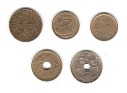 81/ Espagne : 1 Peseta 1944 - 5 Pesetas 1991, 1996 - 25 Pesetas 1994 - 50 Centimos 1963 - 1 Peseta