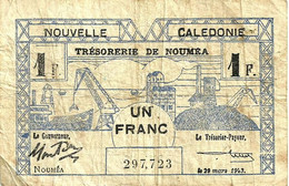 NEW CALEDONIA 1 FRANC BLACK MINE FRONT ANIMAL BACK DATED 29-03-1943 (BACK 29-01-43) P55 F+ READ DESCRIPTION!! - Nouméa (Neukaledonien 1873-1985)