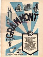 75- PARIS- PUBLICITE GRAMMONT -FILS CABLES ELCTRIQUES-ELECTRICITE-PORCELAINE ELECTRIQUE-10 RUE UZES-PONT DE CHERUY - Advertising