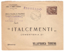 J7   Siracusana £.100 Testone Isolato Su Busta Espresso Palermo Per Villafranca Tirrena 1955 - 1946-60: Storia Postale