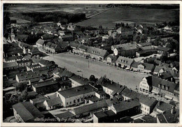 ! Luftbild Ansichtskarte Stallupönen, Marktplatz, Bahnpoststempel Goldap, Ostpreußen - Ostpreussen