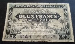 Algeria , French Colo , 2 Francs , 1944 , 2e Tirage  , P# 102 - Algérie