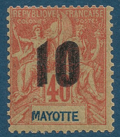 FRANCE Colonies MAYOTTE N°27a* 10c Sur 40c Variété Double Surcharge Tres Frais Signé GILBERT & CALVES - Unused Stamps