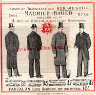 75- PARIS - RARE PUBLICITE MAURICE BAUER TAILLEUR VETEMENTS -4 RUE DU BOULOI RUE MONTESQUIEU-IMPRIMERIE HAYEM - Publicités