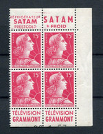 !!! 15F MARIANNE DE GANDON, BLOC DE 4 AVEC BANDES PUBS SATAM - GRAMMONT NEUF ** - Unused Stamps