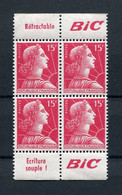 !!! 15F MARIANNE DE GANDON, BLOC DE 4 AVEC BANDES PUBS BIC NEUF ** - Unused Stamps