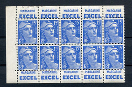 !!! 15 F MARIANNE DE GANDON, BLOC DE 10 AVEC BANDES PUBS EXCEL NEUF ** - Unused Stamps