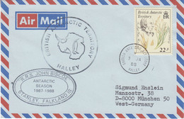 British Antarctic Territory (BAT) 1988 Cover Ship Vsit RRS John Biscoe Ca Halley 3 JA 88 (BAT306) - Covers & Documents