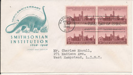 USA FDC 10-8-1946 FDC In Block Of 4 100 Aniv. Of Smithsonian Institution With Nice Cachet - 1941-1950