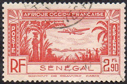 Sénégal Obl. N° PA 14 - Avion Survolant L'Afrique, Le 2f90 Rouge-carminé - Luftpost