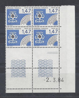 PREOBLITERE N° 183 - PIQUE - Bloc De 4 COIN DATE - NEUF** - 2/3/84 - Precancels