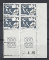 PREOBLITERE N° 187 - FEVRIER - Bloc De 4 COIN DATE - NEUF** - 31/1/85 - Precancels