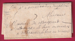 MARQUE MANUSCRIT LYON RHONE 1691 POUR VILLENEUVE DE BERG ARDECHE MENTION PAR MONTELIMAR EN DAUPHINE LETTRE COVER FRANCE - ....-1700: Vorläufer