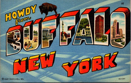 New York Buffalo Howdy Greetings Large Letter Linen Curteich - Buffalo