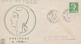 Enveloppe   FDC  1er  Jour   FRANCE   MARIANNE   De   MULLER   12F    PARIS  PHILATELIE   1955 - 1950-1959