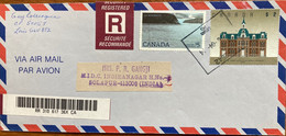 CANADA 1995, HIGH FACE 5 & 2 $ STAMPS,REGISTER ,AIRMAIL,WATER ,RIVER,BUILDING,ARCHITECTURE,VIGNETTE REGISTER ,COVER TO - Lettres & Documents