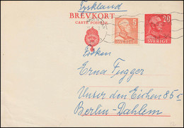 Postkarte P 62I PREVKORT 20 Öre Mit Zusatzfr., 26 Mm, STOCKHOLM BAN 25.9.1952  - Ganzsachen