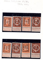 PIA  - BELGIO -  1912  : Preannullati : Antwerpen - Brussel - Gent 1 - Liege 1  - (COB 28-35) - Typo Precancels 1929-37 (Heraldic Lion)