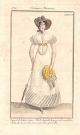 PIE-22-T-DH-709 : GRAVURE 1821. COSTUME PARISIEN N° 2008. CAPOTE DE BASTIDE ECRUE ROBE PERKALE. MOUSSELINE - Stiche & Gravuren