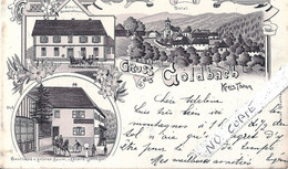 68 Haut-Rhin,, Goldbach,, Gruss Lithographie Trois Vues, Dont Restaurant Arbre Vert, Noir Et Blanc - Autres Communes