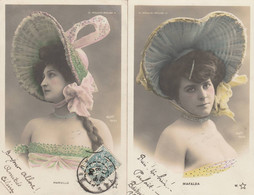 MOULIN ROUGE ARTISTES MARVILLE + MAFALDA 1904 2 CPA ENVOYEES A CHATILLON SUR SEINE - Artistes