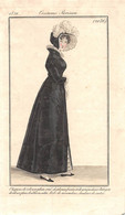 PIE-22-T-DH-757 : GRAVURE 1821. COSTUME PARISIEN N° 2036. CHAPEAU VELOURS PLEIN.  ROBE DE MOUSSELINE - Estampes & Gravures