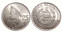 REPUBBLICA DE GUATEMALA- ECCEZIONALE 25 CENTAVOS 1964 IN ARGENTO - RARA - Guatemala