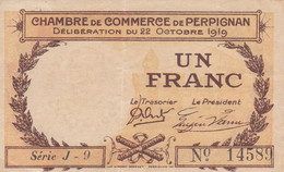 BILLETE DE FRANCIA CHAMBRE DE COMMERCE DE PERPIGNAN 1 FRANC DEL AÑO 1919 EN CALIDAD EBC (XF) - Chambre De Commerce