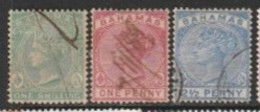Bahamas   1882-4   Sc#22  1sh, #27-8 1p & 2 1/2p  Used  2016 Scott Value $24.25 - 1859-1963 Colonia Británica