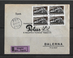 1947 HEIMAT TICINO → Urgente Brief  Fabbriche Polus Ticinesi Von ZUG Nach BALERNA    ►SBK-278 Im Viererblock◄ - Cartas