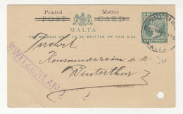 Hammer & Thomson Preprinted Postal Stationery Postcard Posted 1908 To Switzerland B220425 - Malta (...-1964)