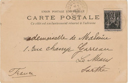 CTN80 - SAGE 10c  CPA  CONSTANTINOPLE / LE MANS 7/4/1900 - Lettres & Documents
