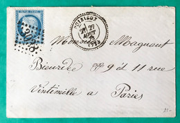 France N°60A Sur Lettre, TAD Perlé Puisieux (73) 27.8.1873 + GC 3038 - (C131) - 1849-1876: Klassik