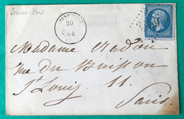 France N°22 Sur Lettre TAD Seine-Port (73) 20.6.1864 + GC 3359 - (C149) - 1849-1876: Klassik