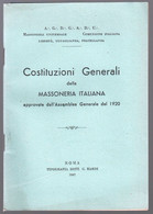 RARO LIBRETTO DEL 1947  A TEMA MASSONERIA - COSTITUZIONI GENERALI DELLA MASSONERIA ITALIANA (STAMP137) - Société, Politique, économie