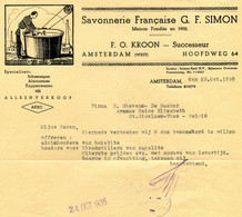 1935 Brief Met Mooie Hoofding Savonnerie Française G F SIMON Successeur F O KROON Amsterdam West - AKRU - Nederland